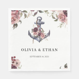 Nautical Floral Anchor Watercolor Wedding Napkin