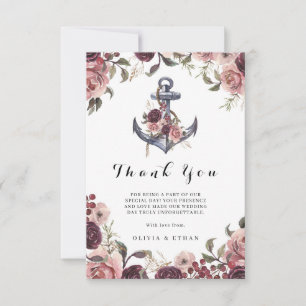 Nautical Floral Anchor Watercolor Wedding Thank You Card