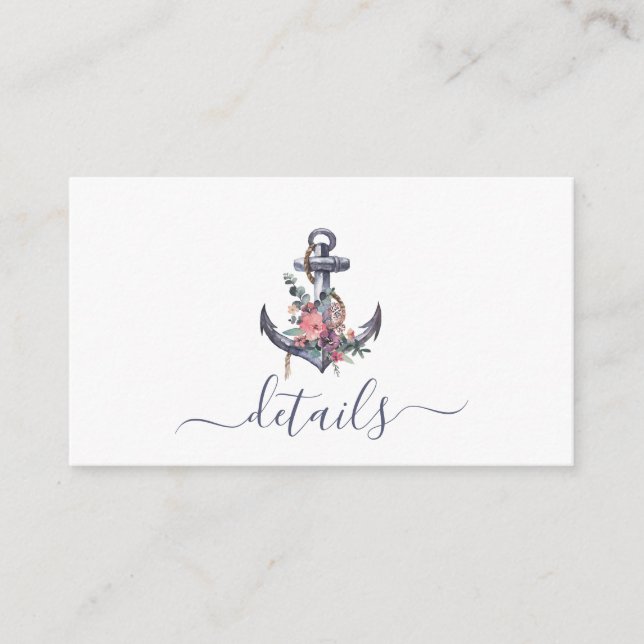 Nautical Floral Anchor Wedding Enclosure Card (Front)