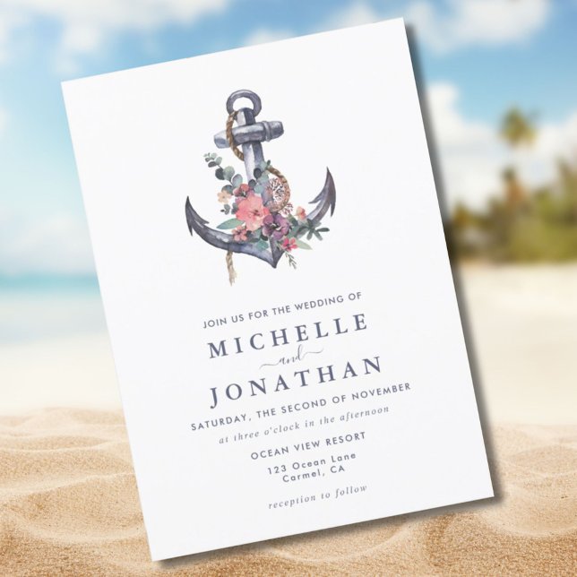 Nautical Floral Anchor Wedding  Invitation (Creator Uploaded)