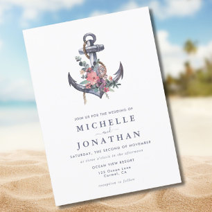 Nautical Floral Anchor Wedding Invitation