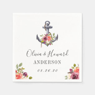 Nautical Floral Anchor Wedding Napkins