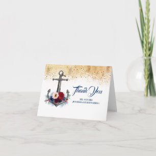 Nautical Floral Anchor Wedding Thank You Card