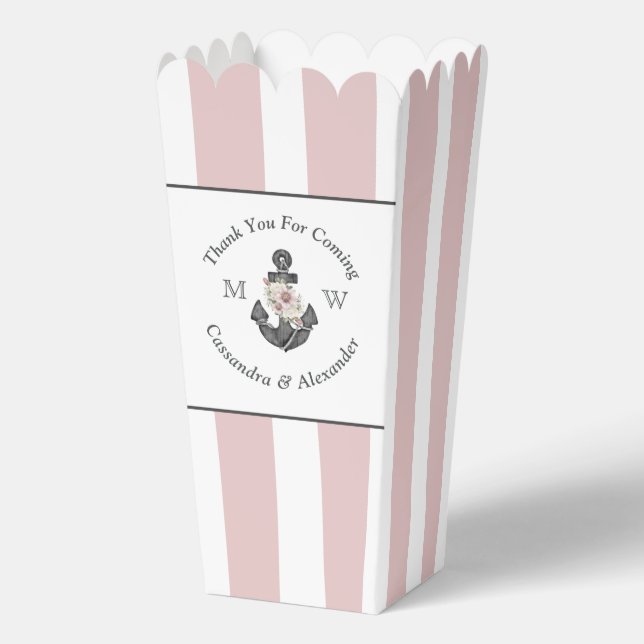 Nautical Floral Anchor White Blush Pink Rose  Favour Box (Back)