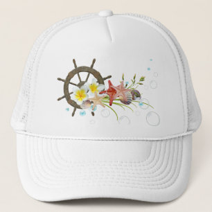 Nautical Floral  Performance hat with Ship's Wheel