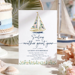Nautical Floral Sailing Boat Birthday Invitation