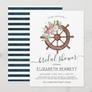 Nautical Floral Ship's Wheel Bridal Shower Invitation