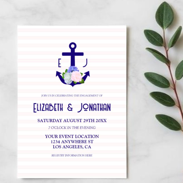 Nautical Floral Stripes Engagement Party Invitation (Creator Uploaded)