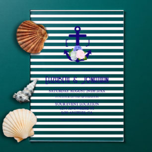 Nautical Floral Stripes Wedding Acrylic Invitations