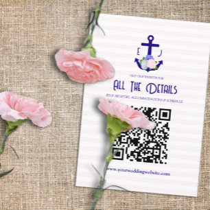 Nautical Floral Stripes Wedding Details Enclosure Card