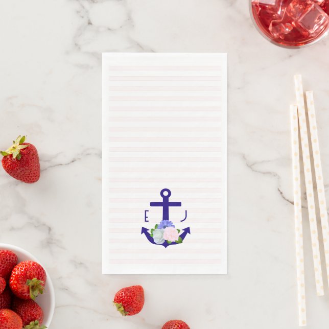 Nautical Floral Stripes Wedding Napkin (Insitu)