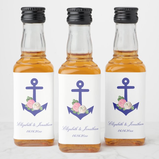 Nautical Floral Summer Wedding Liquor Bottle Label (Bottles)