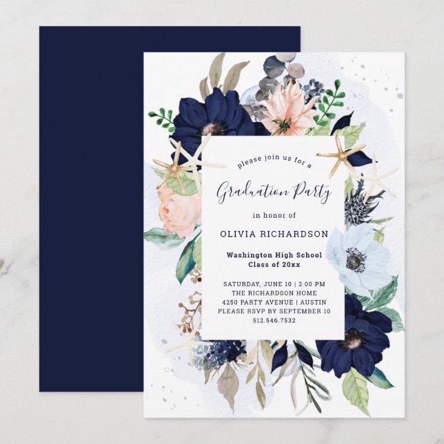 Nautical Flowers | Graduation Party Invitation (Front/Back)