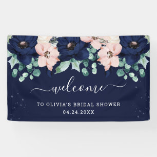 Nautical Flowers Navy Blue and Blush Pink Welcome Banner