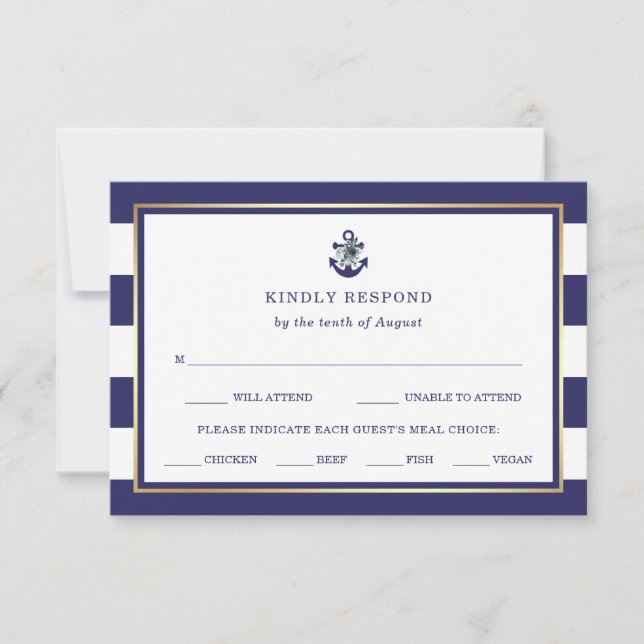 Nautical Flowers | Navy Blue RSVP with Meal Choice (Front)