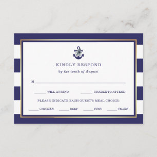 Nautical Flowers Navy Blue RSVP with Meal Choice Card