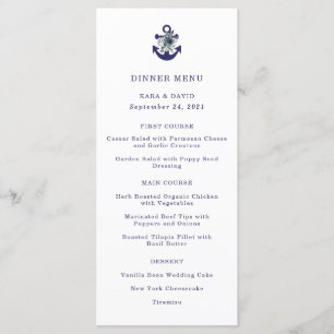 Nautical Flowers Navy Floral Anchor Wedding Menu