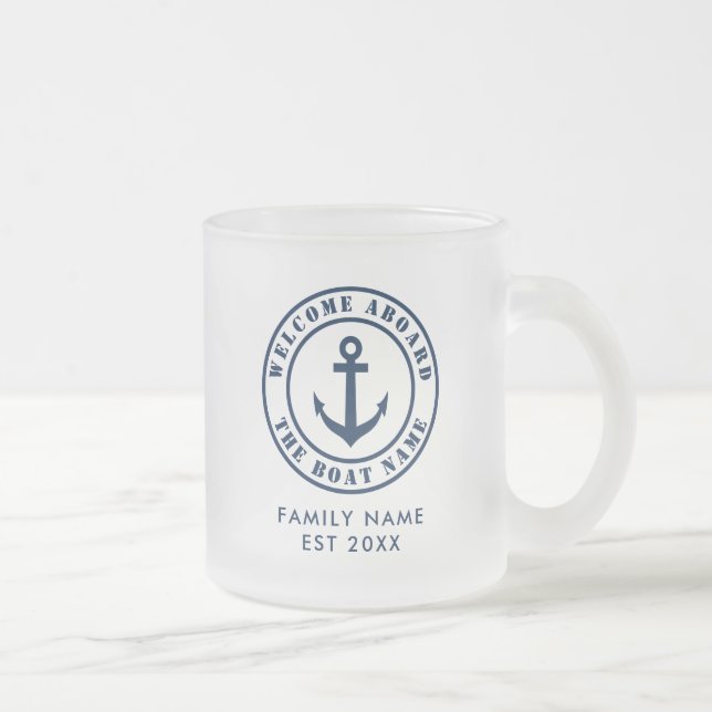 Nautical frosted glass tea mug gift for sailor (Right)