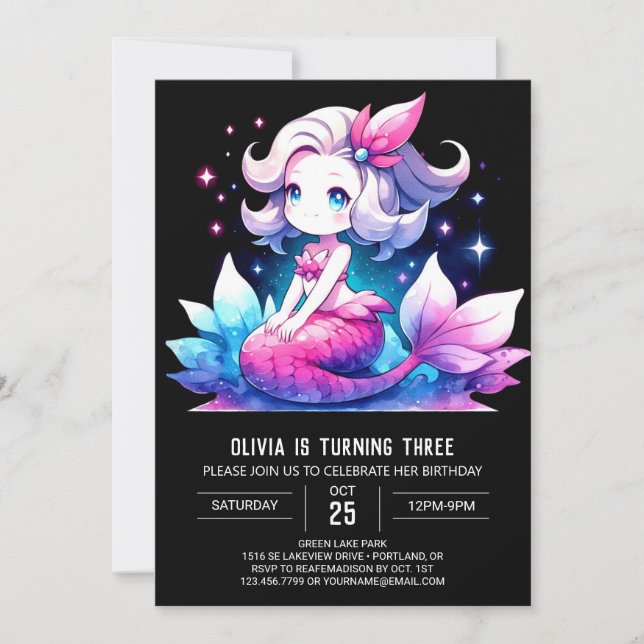 Nautical Fun Mermaid Birthday Invitation (Front)