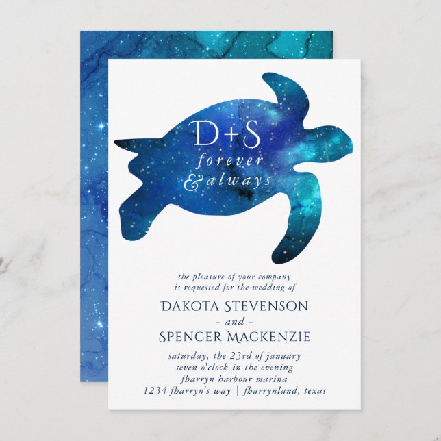 Nautical Galaxy Sea Turtle | Monogram Wedding Invitation (Front/Back)