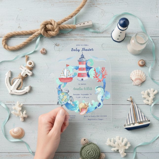 Nautical Gender Neutral Watercolor Baby Shower Acrylic Invitations (Creator Uploaded)