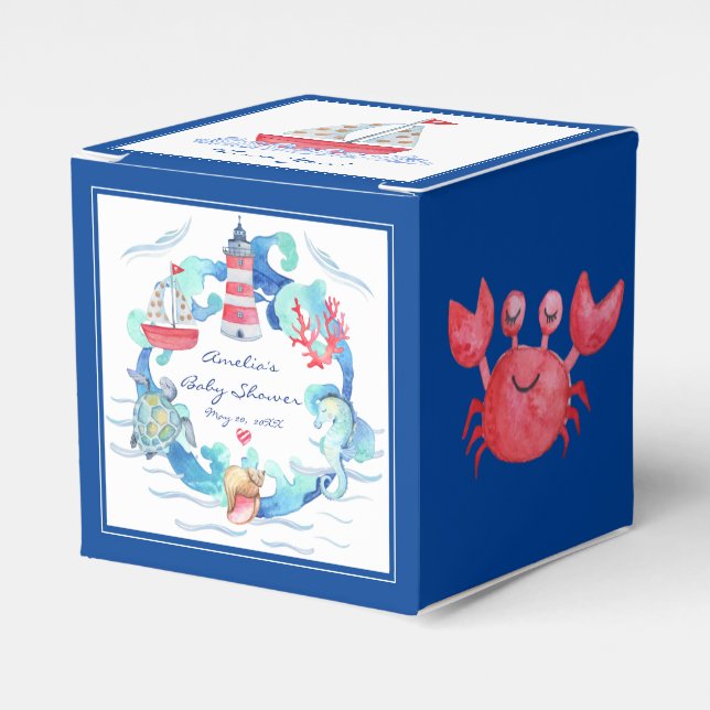 Nautical Gender Neutral Watercolor Baby Shower Favour Box (Front Side)