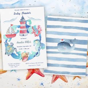 Nautical Gender Neutral Watercolor Baby Shower Invitation