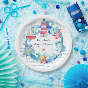 Nautical Gender Neutral Watercolor Baby Shower Paper Plate