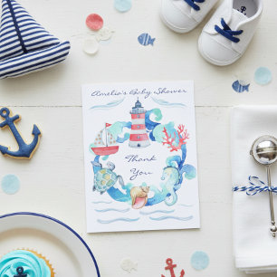 Nautical Gender Neutral Watercolor Baby Shower Thank You Card