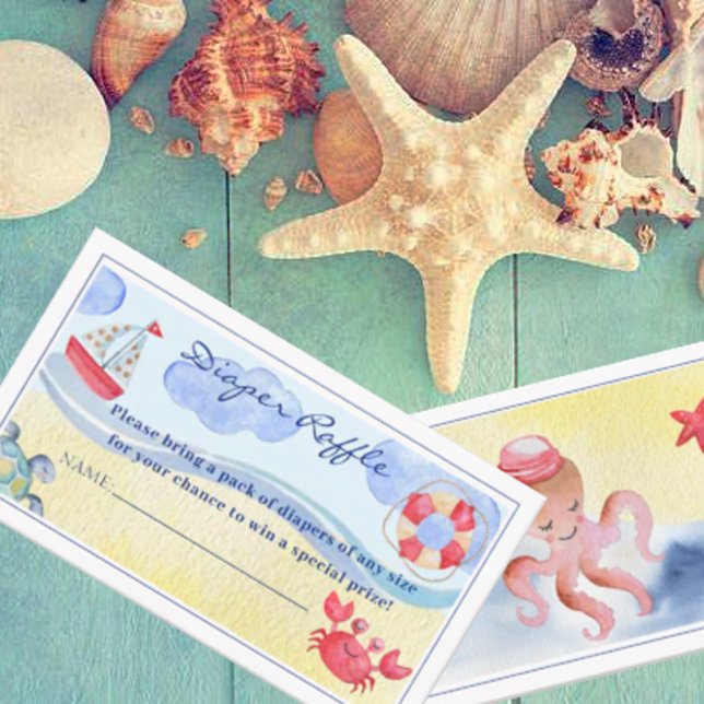 Nautical Gender Neutral Watercolor Diaper Raffle Enclosure Card (Creator Uploaded)