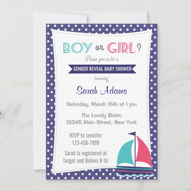 Nautical Gender Reveal Baby Shower Invitation (Front)