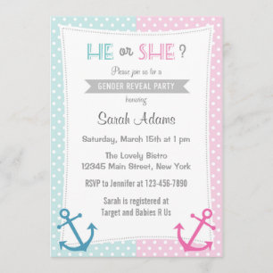 Nautical Gender Reveal Party Invitation Blue Pink