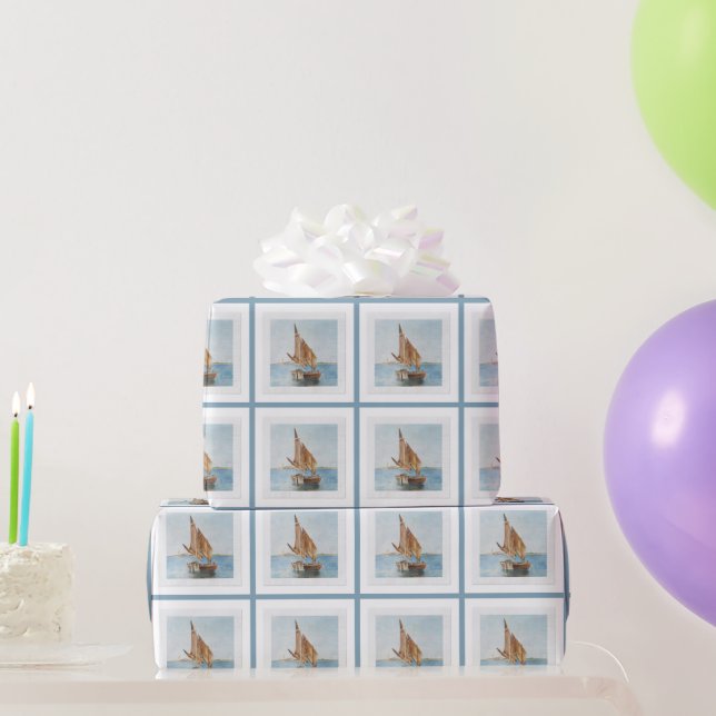 Nautical Gift Wrap Roll | Coastal Sailboat Wrappin (Party Gifts)
