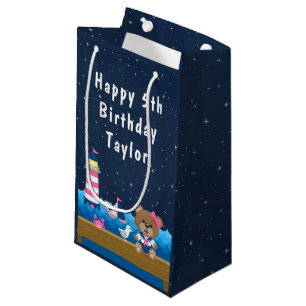 Nautical Girl Bear Pink and Navy Happy Birthday Small Gift Bag