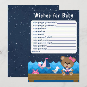 Nautical Girl Bear Pink and Navy Wishes For Baby Invitation