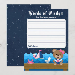 Nautical Girl Bear Pink and Navy Words of Wisdom Invitation