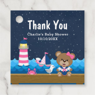 Nautical Girl Bear Pink Baby Shower Thank You Favour Tags