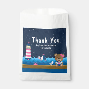 Nautical Girl Bear Pink Birthday Party Thank You Favour Bags