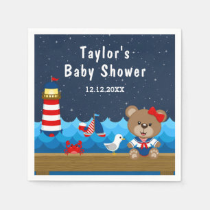 Nautical Girl Bear Red and Navy Baby Shower Napkin