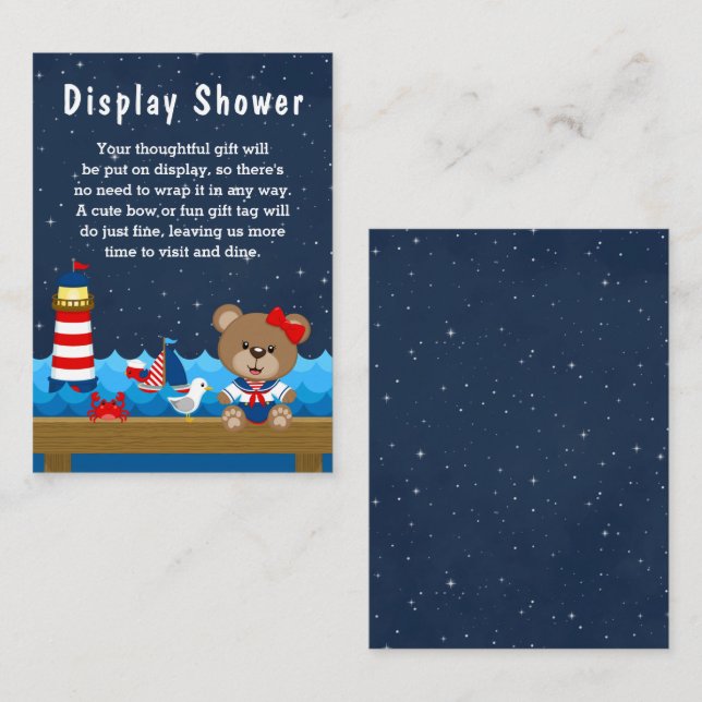 Nautical Girl Bear Red and Navy Display Shower Enclosure Card (Front/Back)