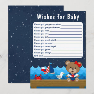 Nautical Girl Bear Red and Navy Wishes For Baby Invitation