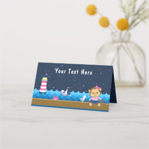 Nautical Girl Monkey Pink and Navy Baby Shower Place Card