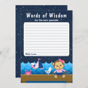 Nautical Girl Monkey Pink and Navy Words of Wisdom Invitation