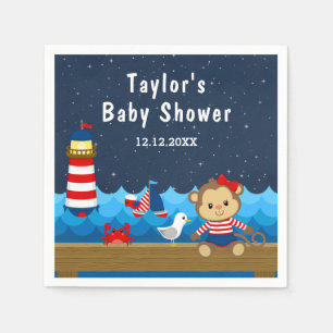 Nautical Girl Monkey Red and Navy Baby Shower Napkin