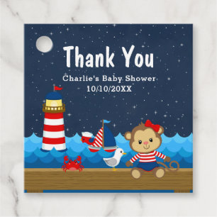 Nautical Girl Monkey Red Baby Shower Thank You Favour Tags