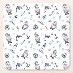 Nautical Gnomes! Square Paper Coaster