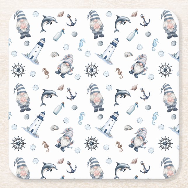 Nautical Gnomes! Square Paper Coaster (Front)