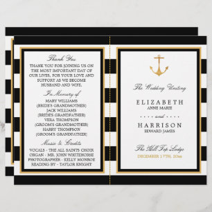 Nautical Gold Anchor, Black/Gold Wedding Programme