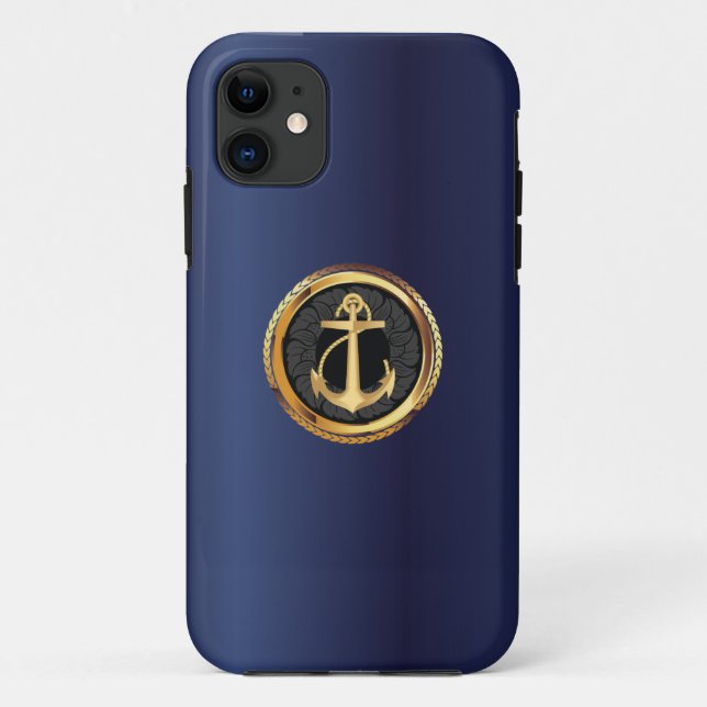 Nautical Gold Anchor Navy Blue iPhone 5 Case (Back)