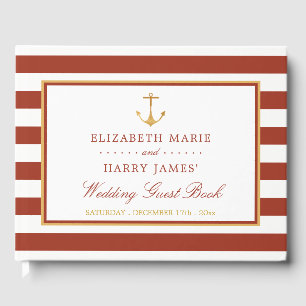 Nautical Gold Anchor, Red Brick & Gold Wedding Guest Book
